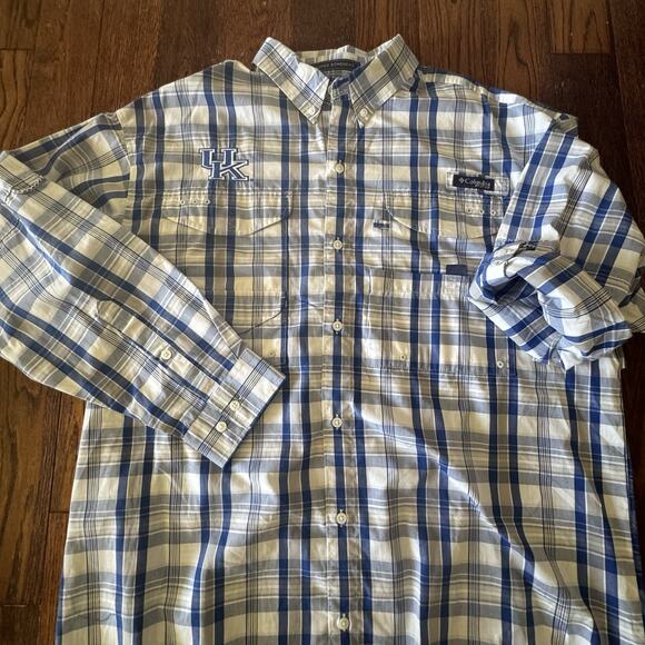 University Kentucky Columbia PFG Mens L Button Shirt Omni Shade Fish Vented UK - Picture 1 of 16